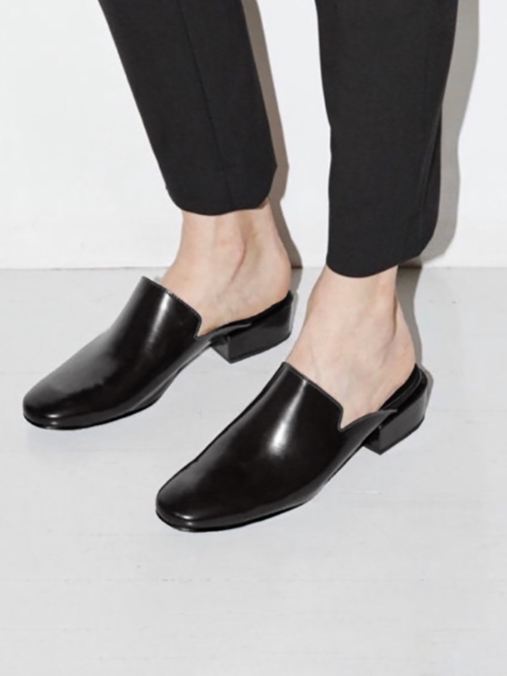 Rachel Comey brie slides mules loafers flats black patent leather la garconne 9